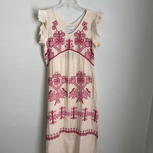 New Area Stars Natural Regal Embroidered Maxi Dress Flutter Sleeve
